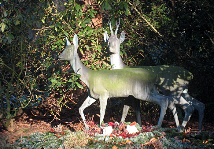 Rehe auf dem Friedhof